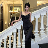 Mermaid Spaghetti Straps Black Ankle Length Prom Dresses Birthday Outfits SD745