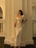 A line Short Sleeves Ivory Ankle Length Prom Dresses Birthday Outfits SD746