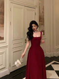 A Line Straps Red Ankle Length Prom Dresses Birthday Outfits SD748