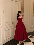 A Line Straps Red Ankle Length Prom Dresses Birthday Outfits SD748
