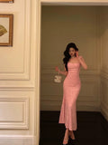 Sheath Square Neckline Pink Lace Prom Dresses Birthday Outfits SD749