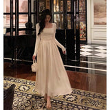 A Line Square Neckline Long Sleeves Ankle Length Prom Dresses Birthday Outfits SD750