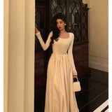 A Line Square Neckline Long Sleeves Ankle Length Prom Dresses Birthday Outfits SD750