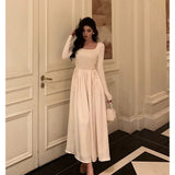 A Line Square Neckline Long Sleeves Ankle Length Prom Dresses Birthday Outfits SD750