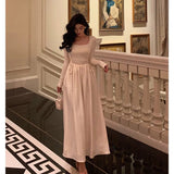 A Line Square Neckline Long Sleeves Ankle Length Prom Dresses Birthday Outfits SD750