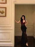 Sheath Straps Black Long Velvet Prom Dresses Birthday Outfits SD751