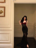 Sheath Straps Black Long Velvet Prom Dresses Birthday Outfits SD751