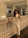 Sheath Off The Shoulder White Satin Date Night Dress Prom Dresses Birthday Outfit SD752