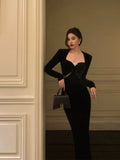 Sheath Strapless Long Sleeves Black Date Night Dress Prom Dresses Birthday Outfit SD755