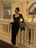 Sheath Strapless Long Sleeves Black Date Night Dress Prom Dresses Birthday Outfit SD755
