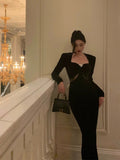 Sheath Strapless Long Sleeves Black Date Night Dress Prom Dresses Birthday Outfit SD755