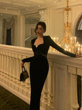 Sheath Strapless Long Sleeves Black Date Night Dress Prom Dresses Birthday Outfit SD755