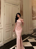 Sheath Spaghetti Straps Long Pink Slit Satin Date Night Dress Prom Dresses Birthday Outfit SD756