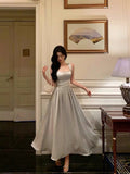 A line Straps Date Night Dress Dusty Gray Satin Prom Dresses Birthday Outfit SD757