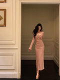 Sheath Square Neckline Long Sleeves Pink Prom Dresses Birthday Outfits SD759