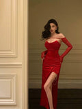 Sheath Strapless Red Velvet Date Night Dress Prom Dresses Birthday Outfit SD760