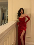Sheath Strapless Red Velvet Date Night Dress Prom Dresses Birthday Outfit SD760