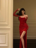 Sheath Strapless Red Velvet Date Night Dress Prom Dresses Birthday Outfit SD760