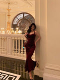 Sheath Square Neckline Burgundy Velvet Date Night Dress Prom Dresses Birthday Outfits SD761