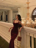 Sheath Square Neckline Burgundy Velvet Date Night Dress Prom Dresses Birthday Outfits SD761