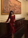 Sheath Square Neckline Red Date Night Dress Prom Dresses Birthday Outfit SD762