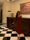 Sheath Square Neckline Red Date Night Dress Prom Dresses Birthday Outfit SD762
