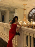Sheath Spaghetti Straps Sleeveless Red Date Night Dress Prom Dresses Birthday Outfits SD766