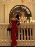 Sheath Spaghetti Straps Sleeveless Red Date Night Dress Prom Dresses Birthday Outfits SD766