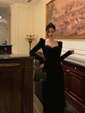 A line Square neckline Long Sleeves Velvet Lace Date Night Dress Prom Dresses Birthday Outfits SD768