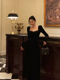 A line Square neckline Long Sleeves Velvet Lace Date Night Dress Prom Dresses Birthday Outfits SD768