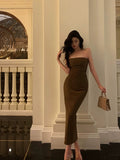 Sheath Strapless Date Night Dress Brown Prom Dresses Birthday Outfits SD778