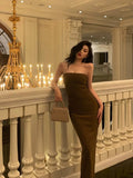 Sheath Strapless Date Night Dress Brown Prom Dresses Birthday Outfits SD778