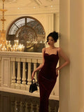 Sheath Spaghetti Straps Velvet Date Night Dress Red Prom Dresses Birthday Outfits SD780
