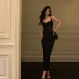 Sheath Straps Date Night Dress Black Prom Dresses Party Dress Birthday Outfits SD785