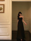 A line Spaghetti Straps Black Long Lace Prom Dresses Birthday Outfits Evening Gown SD789