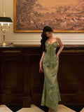 Sheath Spaghetti Straps Green Satin Date Night Dress Prom Dresses Birthday Outfit SD797