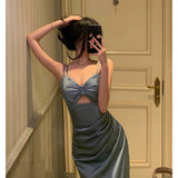 Sheath Spaghetti Straps Dusty Blue Date Night Dress Prom Dresses Birthday Outfit SD800