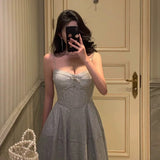 A Line Spaghetti Straps Pleated Silver Gray Sequin Prom Dresses Birthday Outfits Evening Gown SD803