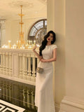 A Line Scoop Pleated White Prom Dresses Birthday Outfits Evening Gown SD807