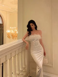 Sheath Strapless White Feather Date Night Dress Prom Dresses Birthday Outfit SD808