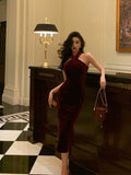 Sheath Halter Burgundy Date Night Dress Velvet Prom Dresses Party Dress Birthday Outfits SD814