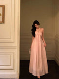 A Line Halter Neckline Long Date Night Dress Pink Prom Dresses Birthday Outfit SD817
