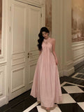 A Line Halter Neckline Long Date Night Dress Pink Prom Dresses Birthday Outfit SD817