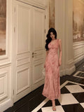 A Line V neckline Long Date Night Dress Pink Prom Dresses Birthday Outfit SD822