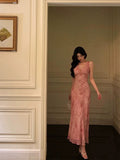 A Line V neckline Long Date Night Dress Pink Prom Dresses Birthday Outfit SD822
