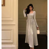 A line Square Neckline Long Sleeves Date Night Dress Prom Dresses Birthday Outfit SD823