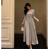 A line Square Neckline Long Sleeves Date Night Dress Prom Dresses Birthday Outfit SD823