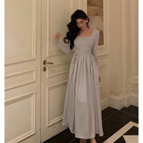 A line Square Neckline Long Sleeves Date Night Dress Prom Dresses Birthday Outfit SD823