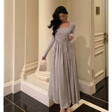 A line Square Neckline Long Sleeves Date Night Dress Prom Dresses Birthday Outfit SD823