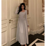 A line Square Neckline Long Sleeves Date Night Dress Prom Dresses Birthday Outfit SD823